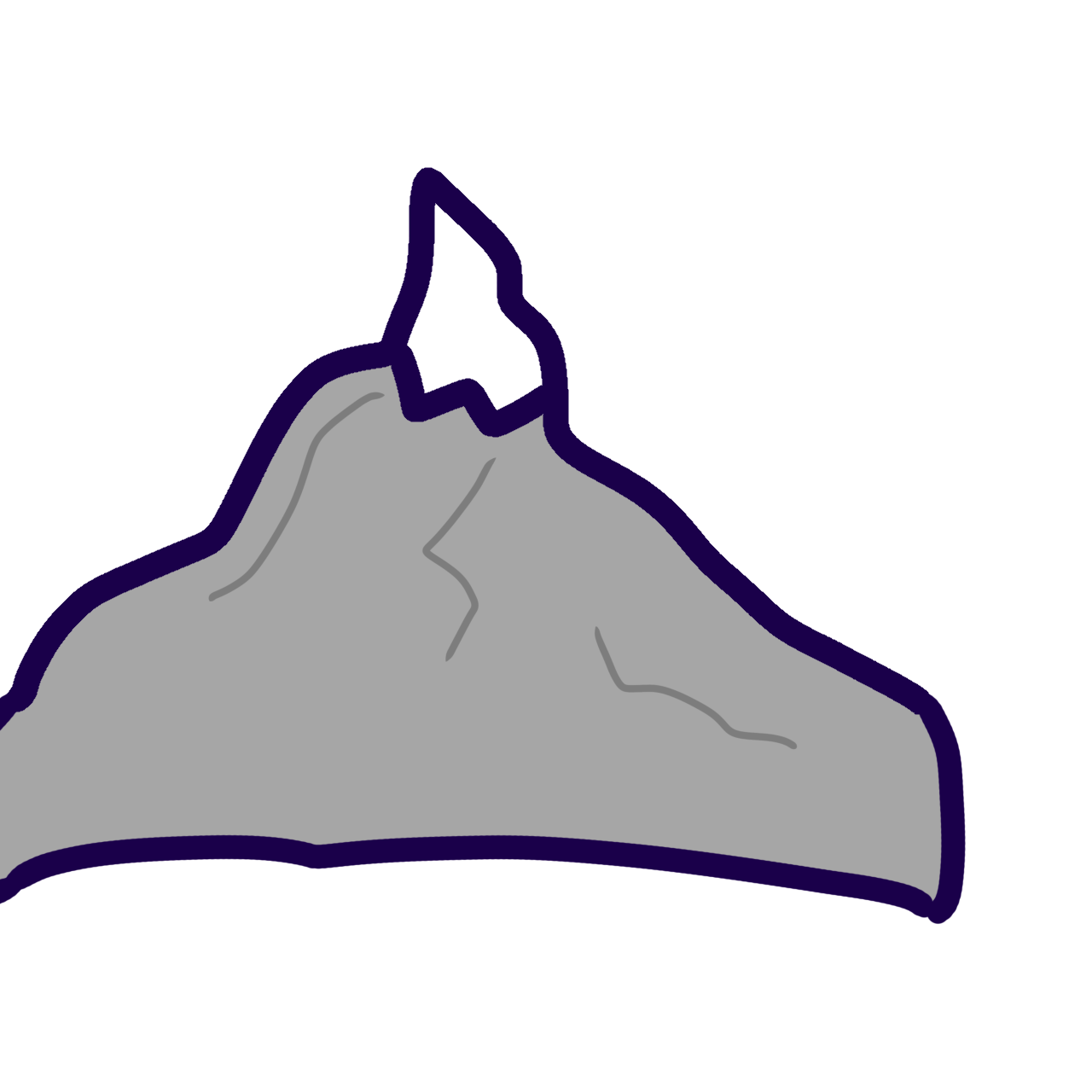 a grey mountain with a dark blue outline.